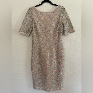 Eliza J Blush Shimmer & Lace Midi Dress